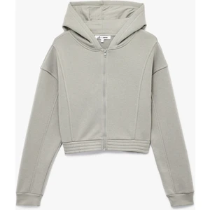 Şardonlu Uzun Kollu Fermuarlı Kapüşonlu Oversize Sweatshirt