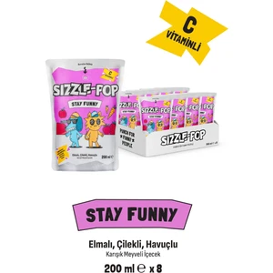 Sizzle Pop Stay Funny Şekersiz Havuç, Kırmızı Elma ve Çilek Aromalı Meyve Suyu 200 ml x 8'li Aile Paketi