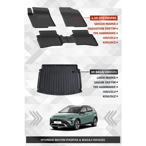 Hyundai Bayon 2021+ Uyumlu 4.5d Premium Havuzlu Paspas ve Liner Marka 3D Bagaj Havuzu