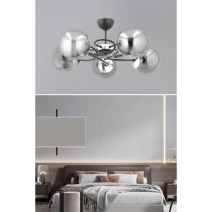 ESSLİGHT NARİN 5 Lİ PLAFONYER AVİZE FÜME GLOB CAMLI MODERN DEKORATİF AYDINLATMA