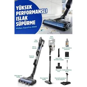 Turbo Fırçalı Aqua Özel Seri Trio 9000 Serisi Premium Islak ve Kuru Dikey Süpürge
