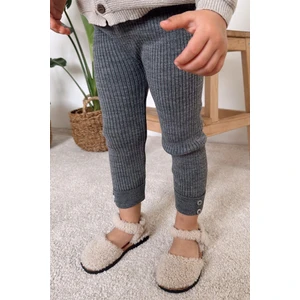 Örme Kumaş Fitilli Düğme Detaylı Duble Paça Unisex Çocuk Taytı