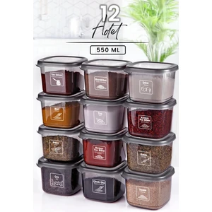 Kitchen Life 12 Adet Antrasit Etiketli Baharatlık Seti -550 ml - 12 li Baharat Takımı Seti