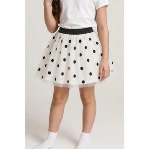 Kız Çocuk Tütü Etek Puan Desenli Simli Beli Lastikli 5-10 Yaş, Beyaz