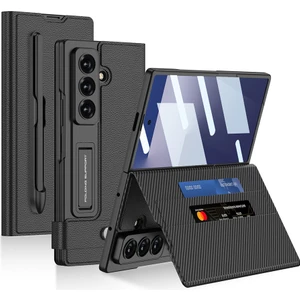 Samsung Galaxy Z Fold 7 Suni Deri Tasarımlı Kalem Bölmeli Zore Kıpta Kartlıklı Standlı Kapak
