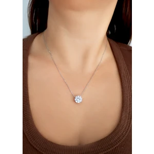 925 Ayar Gümüş Zirkon Tek Taş Gümüş Kolye