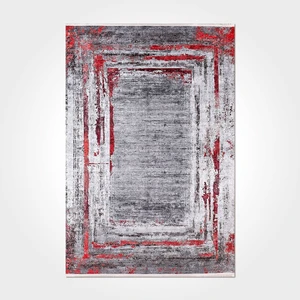 Allison Çerçeveli Gri Pamuk Dikdörtgen Modern Desenli Pamuk Makinada Yıkanabilir Hav Toz Vermez Leke Tutmayan Kaymaz Taban Dijital Makine Baskı Salon Yolluk Mutfak Halı