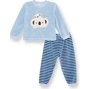 Hellobaby Erkek Bebek Kadife Pijama Takımı Bisiklet Yaka Uzun Kol Ribanalı Paça
