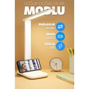 Şarjlı Masa Lambası 3 Renk Dokunmatik Telefon Standlı Kademeli Çalışma Okuma Işığı Gece Lambası 9W