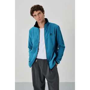 Zümrüt Yazı Nakışlı Dik Yaka Fermuarlı Standart Kalıp Erkek Sweatshirt Polar - 87992