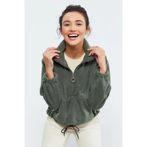 Tommy Life Çağla Yarım Fermuar Etek Ucu Büzgülü Kadın Polar Oversize Sweatshirt - 97171
