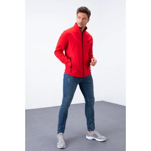 Tommy Life Kırmızı Fermuarlı Dik Yaka Su ve Rüzgar Geçirmez Softshell Erkek Mont - 88050