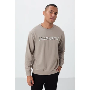 Tommy Life Camel Yazı Nakışlı O Yaka Rahat Form İçi Polarlı Erkek Sweatshirt - 88020