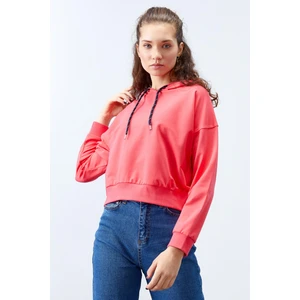 Tommy Life Fuşya Uzun Kol Rahat Form Kapüşonlu Kadın Sweatshirt - 97115