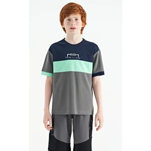 Tommy Life Koyu Gri Renk Geçişli Nakışlı Oversize Erkek Çocuk T-Shirt - 11159