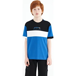 Tommy Life Saks Renk Geçişli Nakışlı Oversize Erkek Çocuk T-Shirt - 11159