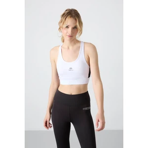 Beyaz Çapraz Sırt Detaylı Slim Fit U Yaka Pedli Kadın Spor Büstiyer - 97121