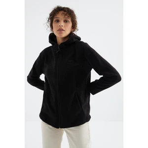 Siyah Kapüşonlu Fermuarlı Rahat Form Kadın Polar Sweatshirt - 97233