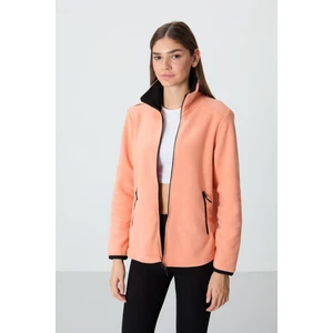 Kavun İçi Dik Yaka Fermuarlı Rahat Form Kadın Polar Sweatshirt - 97173
