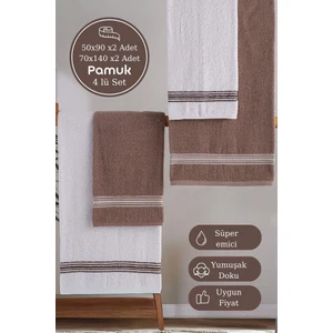 Karna Home 50X90 + 70X140 cm Elvin 4'lü Banyo Havlusu Seti