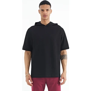 Tommy Life Siyah Kapüşonlu Kol Etiket Detaylı Oversize Erkek T-shirt - 88179