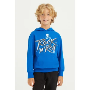 Tommy Life Saks Yazı Baskılı Kanguru Cepli Kapüşonlu Standart Kalıp Erkek Çocuk Sweatshirt - 11002