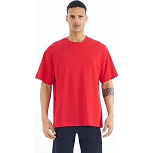 Tommy Life Kırmızı Kol Arma Detaylı Basic Oversize Erkek T-Shirt - 88193
