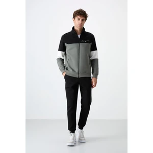 Tommy Life Çağla - Siyah Dik Yaka Renk Geçişli İçi Polarlı Erkek Eşofman Takımı - 85186
