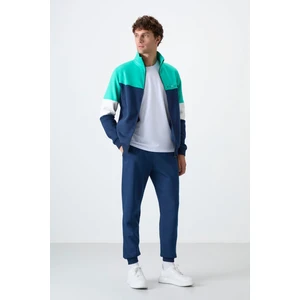 Tommy Life İndigo Dik Yaka Renk Geçişli İçi Polarlı Erkek Eşofman Takımı - 85186
