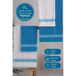 Karna Home 50X90 + 70X140 cm Elvin 4'lü Banyo Havlusu Seti