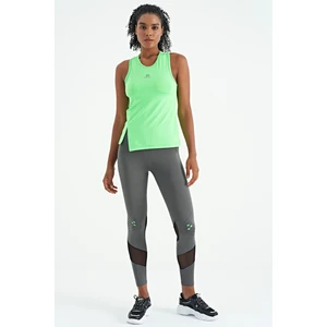 Tommy Life Neon Yeşil Yırtmaç Detaylı O Yaka Sıfır Kollu Standart Kalıp Kadın Spor Atlet - 97256