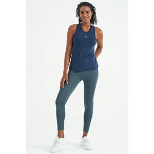Tommy Life İndigo Yırtmaç Detaylı O Yaka Sıfır Kollu Standart Kalıp Kadın Spor Atlet - 97256
