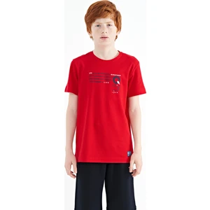 Tommy Life Kırmızı Baskı Detaylı O Yaka Standart Kalıp Erkek Çocuk T-Shirt - 11145