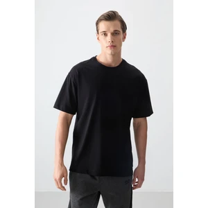 Air Jones Siyah %100 Pamuk Kalın Yumuşak Dokulu Oversize Fit Basic Erkek T-Shirt - 88353