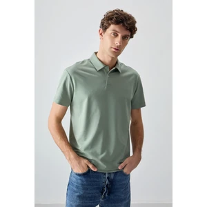 Açık Yeşil Pamuklu Kalın Yumuşak Dokulu Polo Yaka Oversize Fit Basic Erkek T-Shirt - 88381