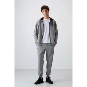 Tommy Life Gri Melanj Pamuklu Kalın Yumuşak Dokulu Comfort Fit Baskılı Erkek Eşofman Takım - 85236