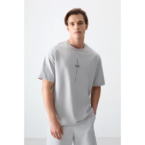 Air Jones Taş Pamuklu Kalın Yumuşak Dokulu Oversize Fit Baskılı Erkek T-Shirt - 88373