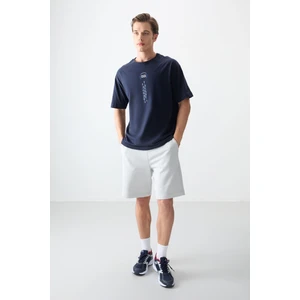 Air Jones Lacivert %100 Pamuk Kalın Yumuşak Dokulu Oversize Fit Baskılı Erkek T-Shirt - 88355
