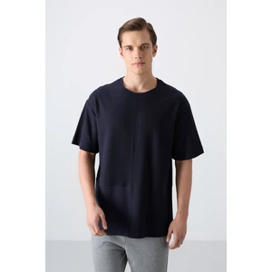 Tommy Life Lacivert Pamuklu Kalın Yüzeyi Dokulu Oversize Fit Basic Erkek T-Shirt - 88337