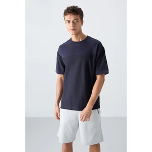 Tommy Life Lacivert Pamuklu Kalın Yüzeyi Dokulu Oversize Fit Basic Erkek T-Shirt - 88340