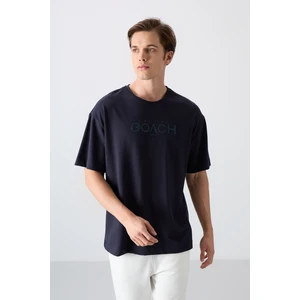 Tommy Life Lacivert Pamuklu Kalın Yumuşak Dokulu Oversize Fit Baskılı Erkek T-Shirt - 88329