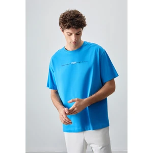 Air Jones Petrol Mavi %100 Pamuk Kalın Yumuşak Dokulu Oversize Fit Baskılı Erkek T-Shirt - 88357