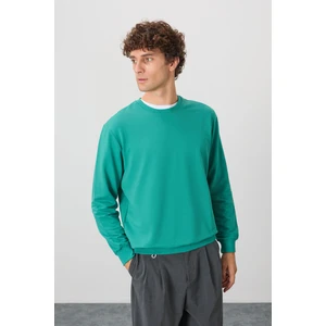 Air Jones Deniz Yeşili Pamuk Yumuşak Dokulu Standart Fit Basic Erkek Sweatshirt - 88363