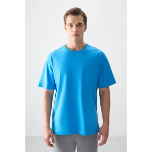 Air Jones Petrol Mavi %100 Pamuk Kalın Yumuşak Dokulu Oversize Fit Basic Erkek T-Shirt - 88353
