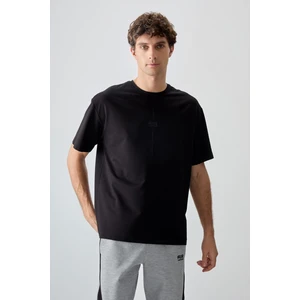 Air Jones Siyah Pamuklu Kalın Yumuşak Dokulu Oversize Fit Baskılı Erkek T-Shirt - 88373