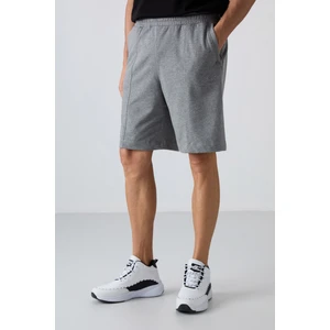 Tommy Life Gri Melanj Pamuklu Kalın Yumuşak Dokulu Comfort Fit Basic Erkek Şort - 81261