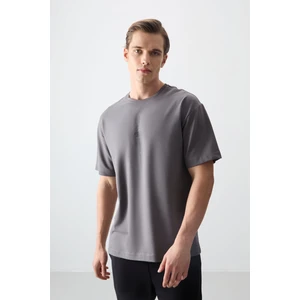 Air Jones Koyu Gri Pamuklu Kalın Yumuşak Dokulu Oversize Fit Baskılı Erkek T-Shirt - 88373