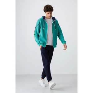 Tommy Life Deniz Yeşili - İndigo Pamuklu Kalın Yumuşak Dokulu Comfort Fit Baskılı Erkek Eşofman Takım - 85236