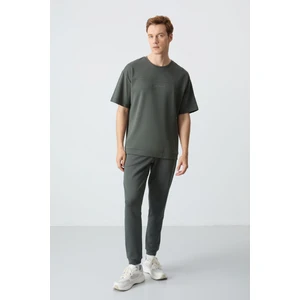 Air Jones Haki Pamuklu Kalın Yumuşak Dokulu Oversize Fit Basic Erkek Eşofman Takım - 85261