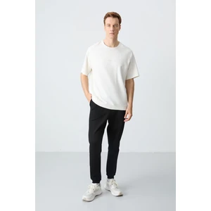 Air Jones Ekru Siyah Pamuklu Kalın Yumuşak Dokulu Oversize Fit Basic Erkek Eşofman Takım - 85261